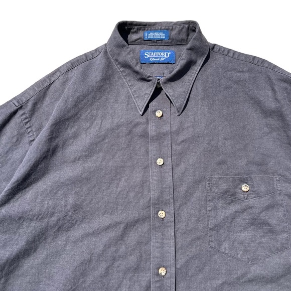 Stafford Linen Blend Relaxed Fit Black Button Up Short Sleeve Shirt XLT - Picture 2 of 10